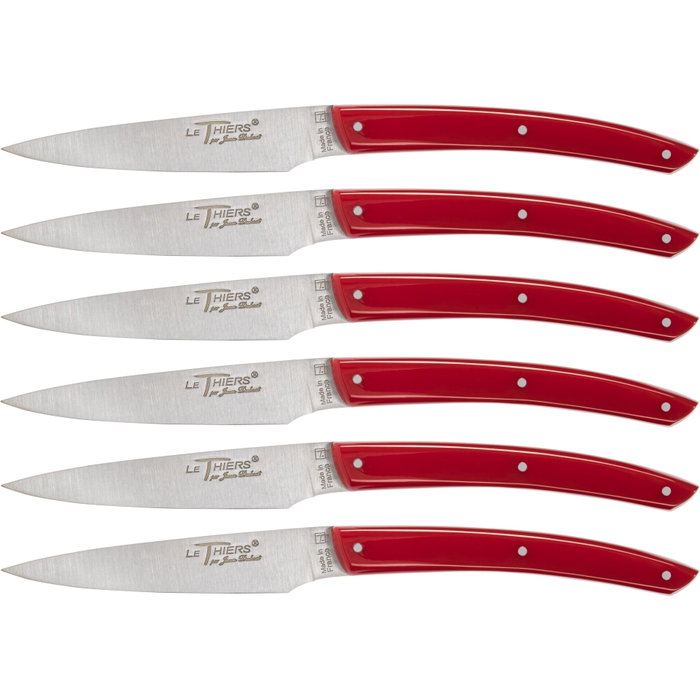 Laguiole Jean Dubost Set de 6 Cuchillos de Mesa, Acrílico Rojo