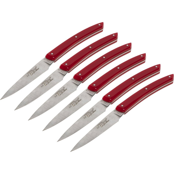 Laguiole Jean Dubost Set de 6 Cuchillos de Mesa, Acrílico Rojo