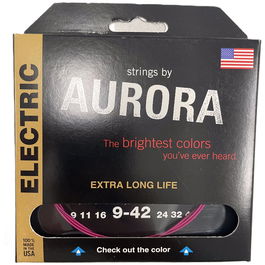 Aurora Strings Aurora Pink 9-42 Cuerdas para Guitarra Eléctrica Recubiertas Tono Brillante Made in USA