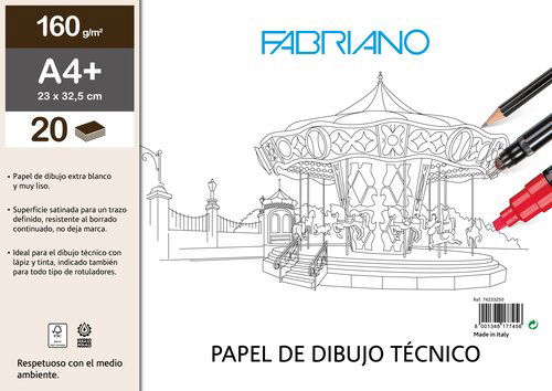 Bloc De Dibujo Fabriano Lineal Encolado Liso A4+ 160G 20H