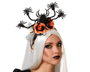 Atosa Diadema Halloween Naranja con Arañas, Flores y Tul para Mujer Adulto