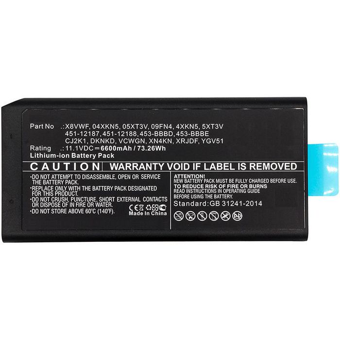CoreParts Batería para Portátil Dell 73.26Wh Li-ion 11.1V 6600mAh - Alta Calidad y 12 Meses de Garantía CoreParts Batería para Portátil Dell 73.26Wh Li-ion 11.1V 6600mAh - Alta Calidad y 12 Meses de Garantía