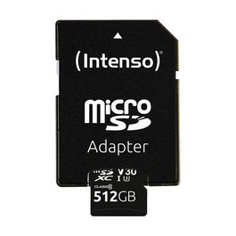 Intenso MicroSDXC UHS-I U3 Professional 512 GB Tarjeta de Memoria Clase 10, V30, 100 MB/s Lectura, 45 MB/s Escritura, Negro, A Prueba de Golpes/Agua