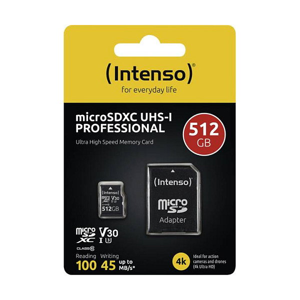 Intenso MicroSDXC Professional 512 GB con adaptador SD Intenso MicroSDXC Professional 512 GB con adaptador SD