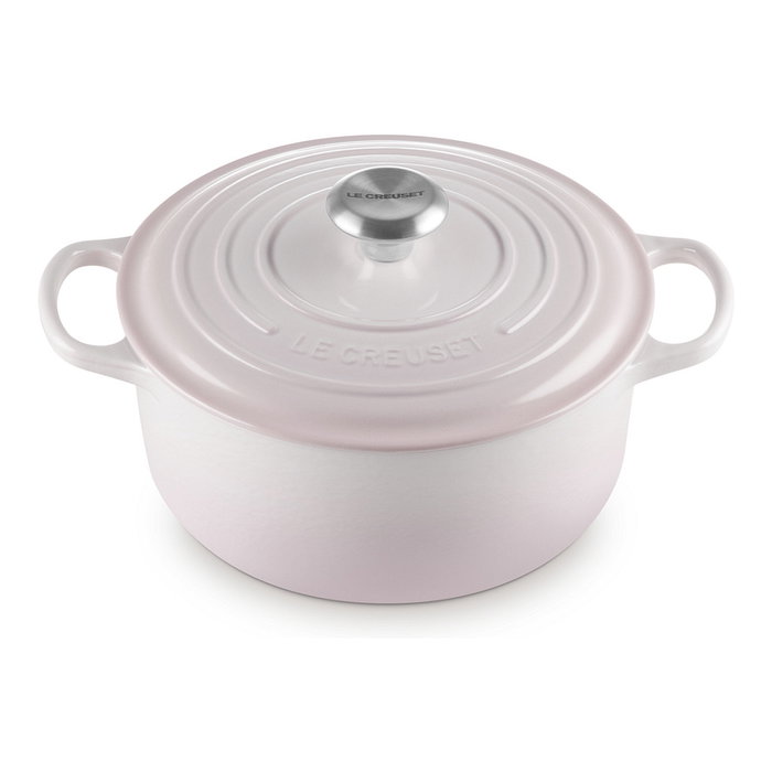 Le Creuset 21177247774430 Signature Gusseisen-Bräter, Sartén Redonda 24cm 4.2L Color Shell Pink, Hierro Fundido, Resistente a 260°C, Incluye Tapa