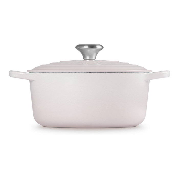 Le Creuset 21177247774430 Signature Gusseisen-Bräter, Sartén Redonda 24cm 4.2L Color Shell Pink, Hierro Fundido, Resistente a 260°C, Incluye Tapa