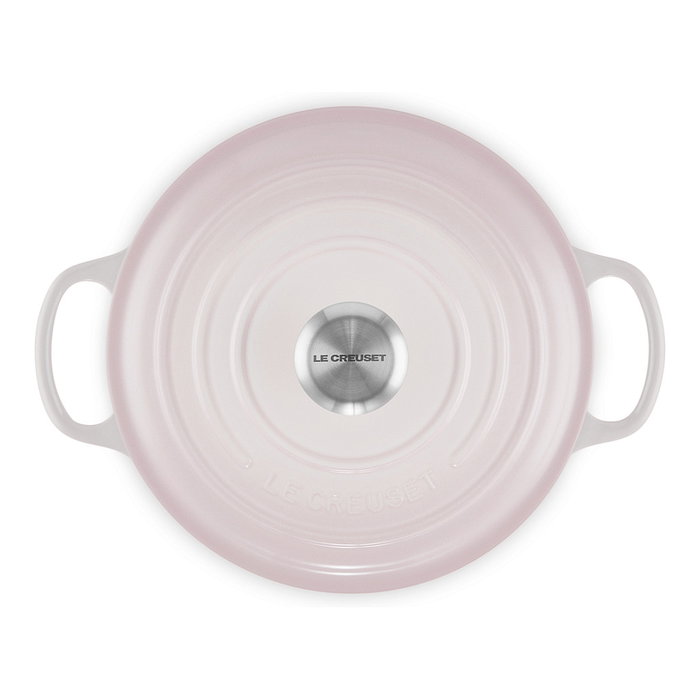 Le Creuset 21177247774430 Signature Gusseisen-Bräter, Sartén Redonda 24cm 4.2L Color Shell Pink, Hierro Fundido, Resistente a 260°C, Incluye Tapa