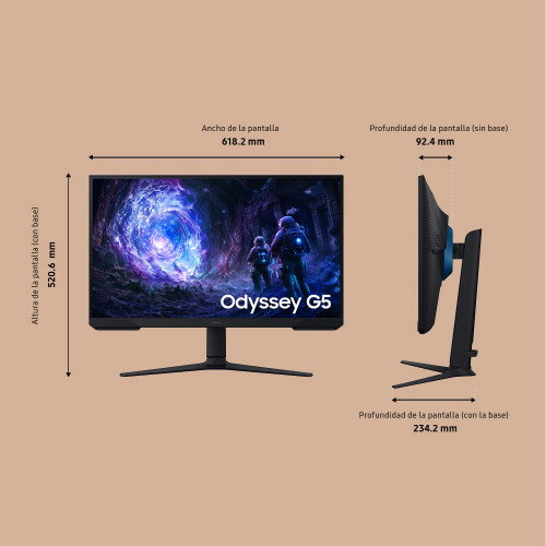 Samsung Monitor Gaming 27" Odyssey G5 G5F1 LS27FG510EUXEN, QHD 180Hz, 1ms, HDR10, AMD FreeSync, VA, Ajustable, Negro