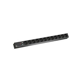 Bachmann 800.2334 PDU Aluminio 1U, 12 Salidas Schuko (Tipo F), Cable 2m, 230V 16A, Protección Sobretensión, Para Rack Interior, Color Gris