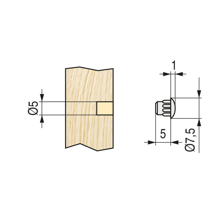 HERRAJES ALK Tapa Mina Agujereada 5mm Pino (500U)