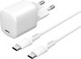 eSTUFF Kit Cargador INFINITE PD 20W Enchufe UE con Cable USB-C a USB-C 1.5 m Blanco - Cargador de Pared para Smartphones y Tablets