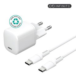 eSTUFF INFINITE PD 20W Cargador con Enchufe EU y Cable USB-C a USB-C de 1,5 m - Blanco