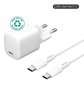 eSTUFF Kit Cargador INFINITE PD 20W Enchufe UE con Cable USB-C a USB-C 1.5 m Blanco - Cargador de Pared para Smartphones y Tablets