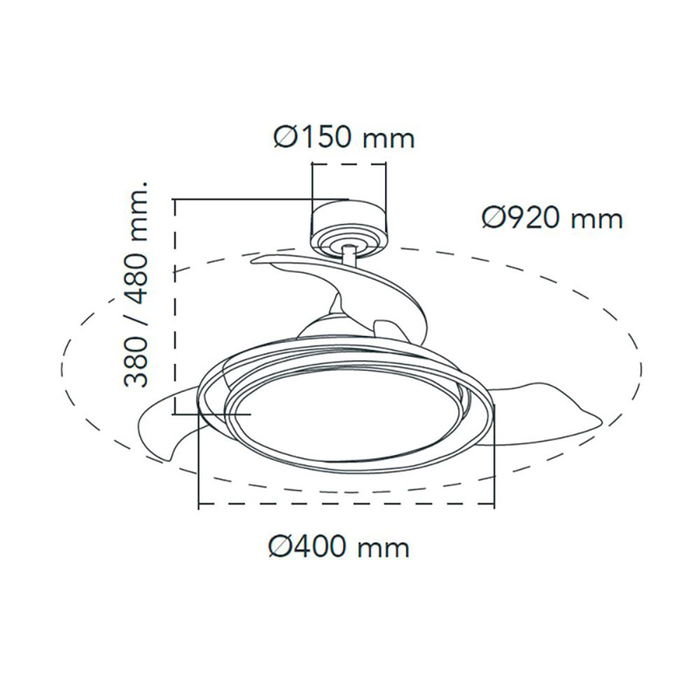 Cristalrecord Antila Mini - Ventilador de Techo LED 3CCT con Aspas Retráctiles Transparentes Ø92 cm, 40W 4000 Lumenes, Motor DC, 6 Velocidades, Dimmable, Función Brisa y Mando