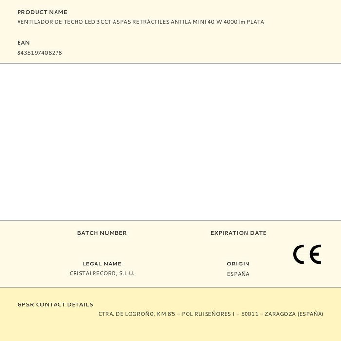 Cristalrecord Antila Mini Ventilador de Techo LED 3CCT Plata, 40W 4000lm, Motor DC, 3 Aspas Retráctiles Ø92cm, 6 Velocidades, Mando a Distancia, Temporizador, Función Brisa