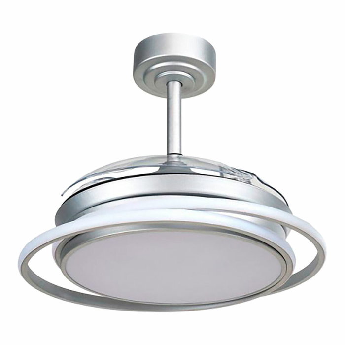 Cristalrecord Antila mini Ventilador de techo LED con aspas retráctiles Plata
