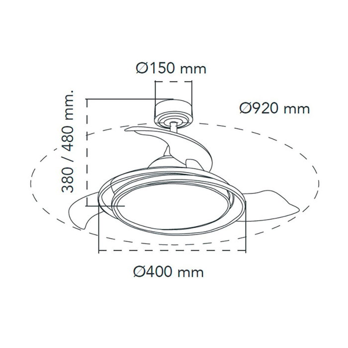 Cristalrecord Antila mini Ventilador de techo LED con aspas retráctiles Plata