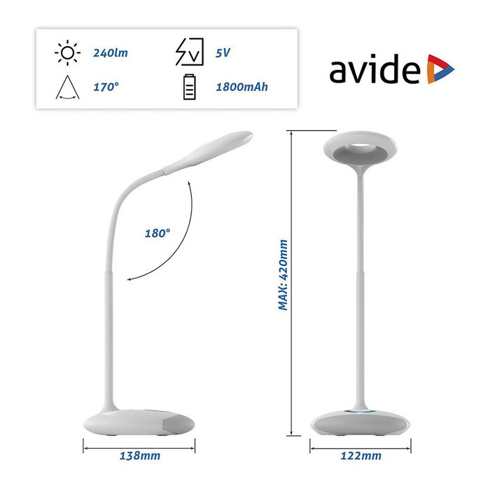 Avide Lámpara de mesa LED RGB Blanco 4W 250lm Avide Lámpara de mesa LED RGB Blanco 4W 250lm