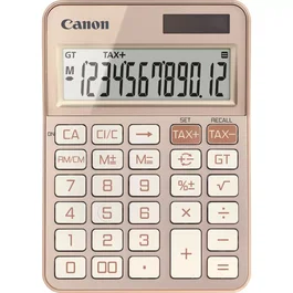 Canon KS-125KB Calculadora de Escritorio Básica con Pantalla de 12 Dígitos LCD, Función de Impuestos, Alimentación Batería/Solar y Color Oro Rosa