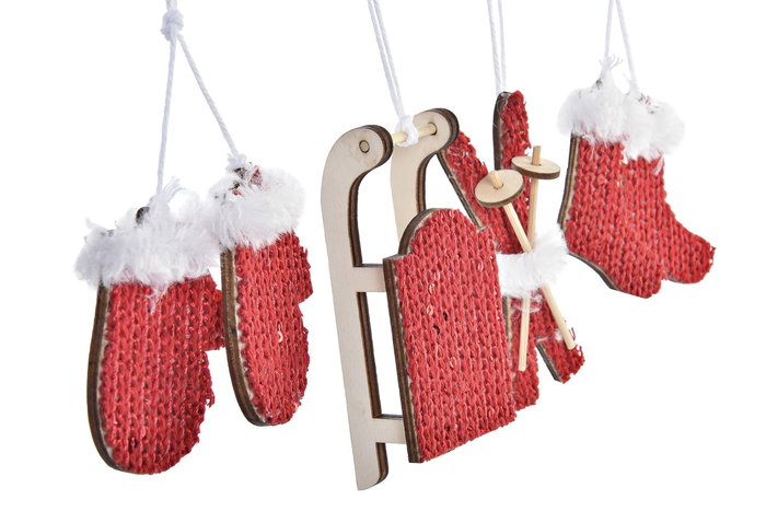 DKD Home Decor Decoración Colgante Navidad Alpina Rosa Rojo Poliester Set de 6 (6 Unidades) 16 x 3 x 16 cm