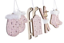 DKD Home Decor Decoración Colgante Navidad Alpina Rosa Rojo Poliester Set de 6 (6 Unidades) 16 x 3 x 16 cm