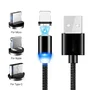 Genérico - Cable de Carga Magnético USB 3 en 1 para Micro USB, USB-C y Lightning - 1 Metro - Alambre Trenzado Nylon - 5V/2.4A - Cabezal Rotatorio 360°