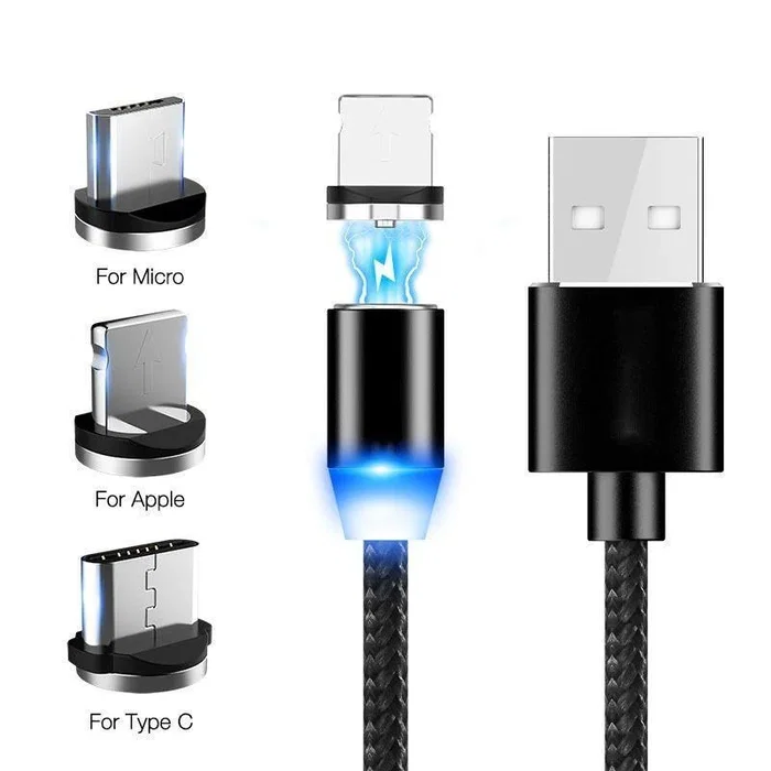 Generico Cable de Carga Magnético 3 en 1, 1 Metro, Negro
