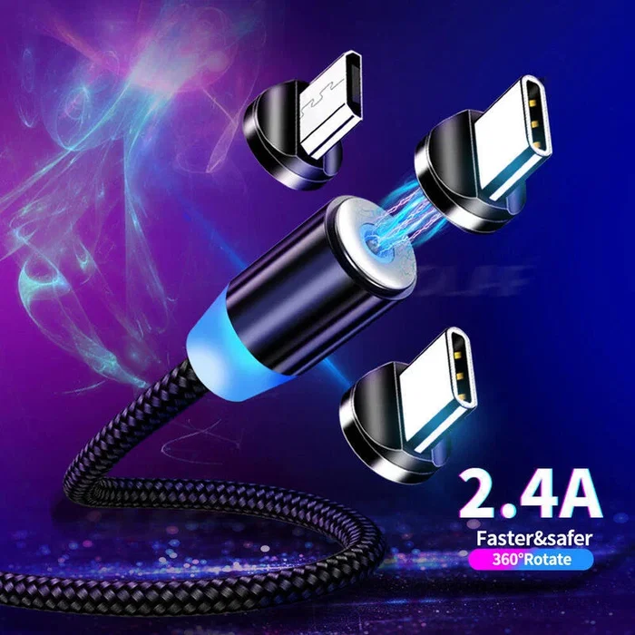 Generico Cable de Carga Magnético 3 en 1, 1 Metro, Negro