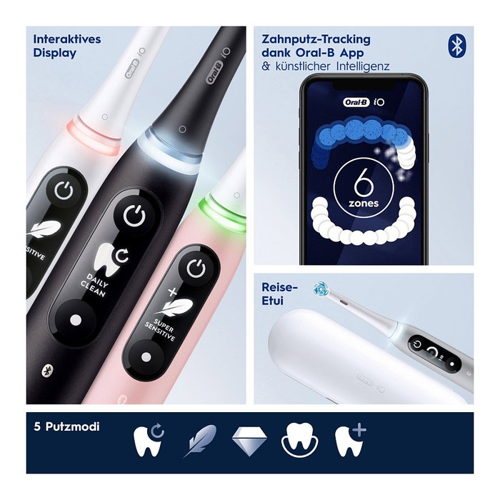 Oral-B iO Series 6 Cepillo dental eléctrico vibratorio con 5 modos (Diario, Encías, Sensible) - Incluye 2 cabezales y estuche de viaje