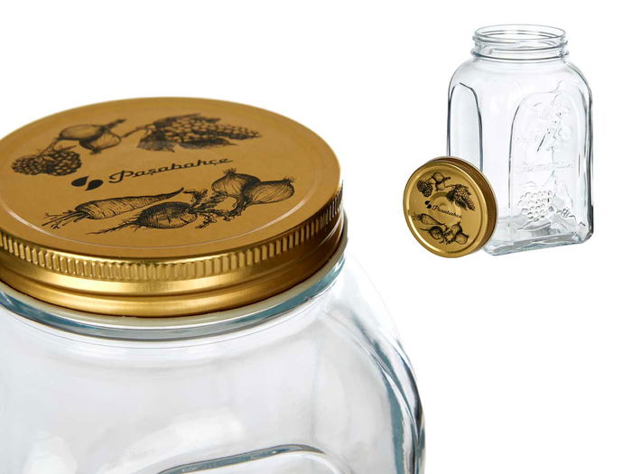 Pasabahce Tarro Homemade 1500 ml con tapa - Vidrio y Metal - Oro y Transparente - 10.7x19.3x10.7 cm (Set de 12)