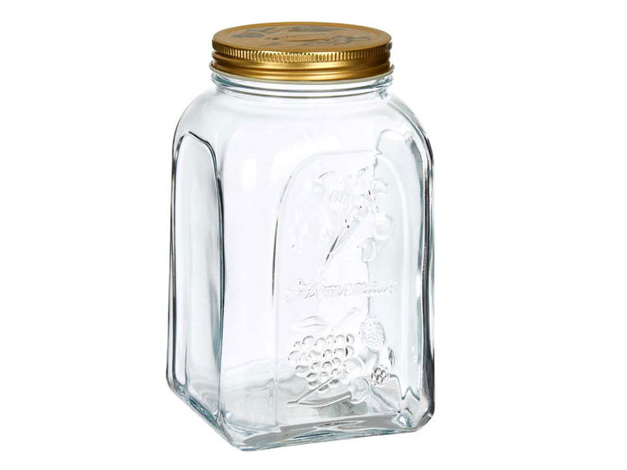 Pasabahce Tarro Homemade 1500 ml con tapa - Vidrio y Metal - Oro y Transparente - 10.7x19.3x10.7 cm (Set de 12)