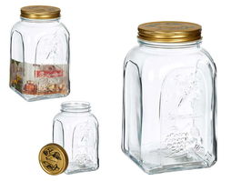 Pasabahce Tarro Homemade 1500 ml con tapa - Vidrio y Metal - Oro y Transparente - 10.7x19.3x10.7 cm (Set de 12)