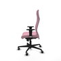 Sillón Albacete con mecanismo Sincro tapizada con Tela color Rosa. Equipado con Base nailon negra, Brazos 1D y Ruedas 65 mm parqué
