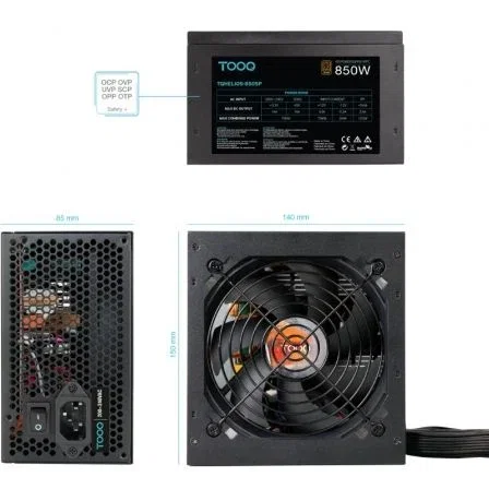TooQ Fuente de Alimentación TQHELIOS-850SP 850W 80 Plus Bronze ATX con Ventilador de 120mm Negro