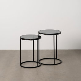 Ixia Juego de 2 Mesitas Negro Metal-Cristal