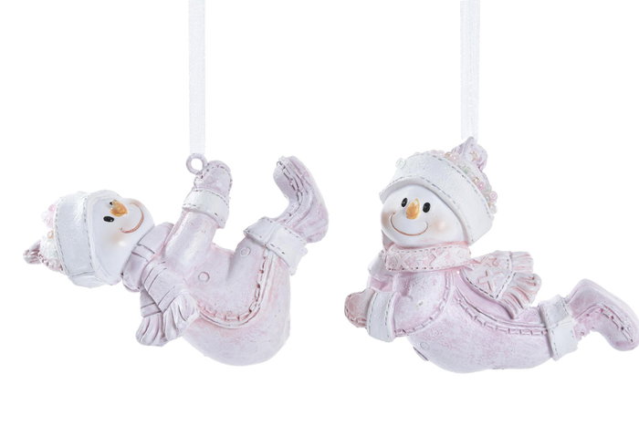 DKD Home Decor Decoracion Colgante Navidad Fantasia Rosa Blanco Resina 4 x 8.5 x 7.5 cm (8 Unidades)