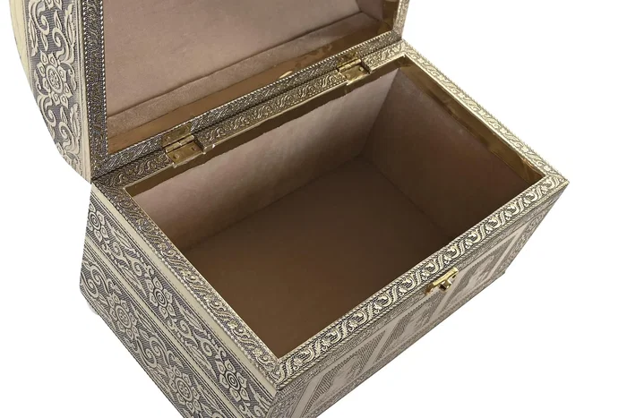 DKD Home Decor Joyero Arabe Champan Beige Madera y Aluminio 15.5 x 18 x 25 cm