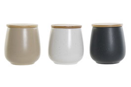 DKD Home Decor Bote de Gres y Rubberwood Lianfeng 21 Surtido de 3
