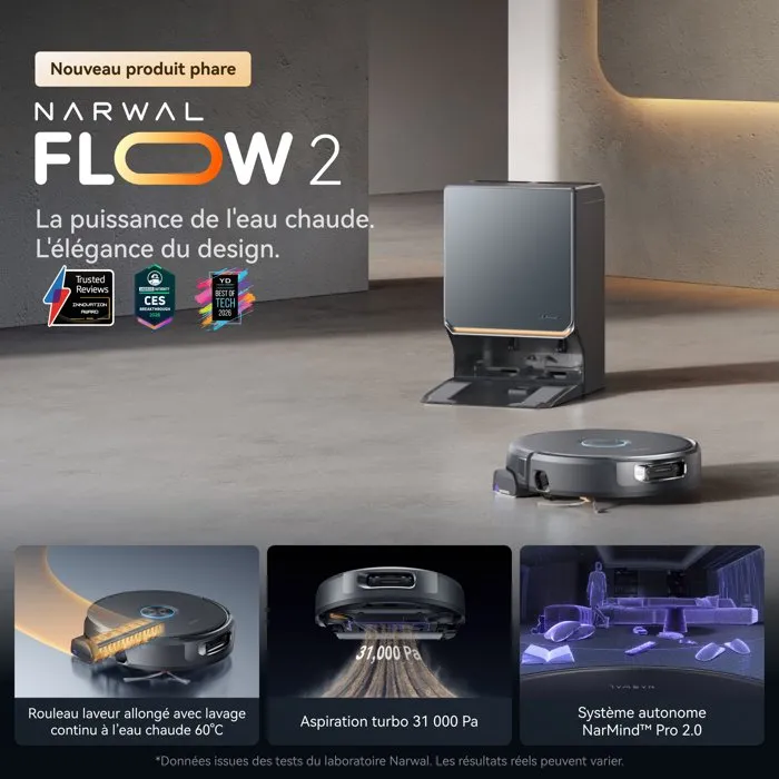 Narwal Flow 2 Robot aspirador y fregador 31000 Pa FlowWash 60°C CarpetFocus Narwal Flow 2 Robot aspirador y fregador 31000 Pa FlowWash 60°C CarpetFocus