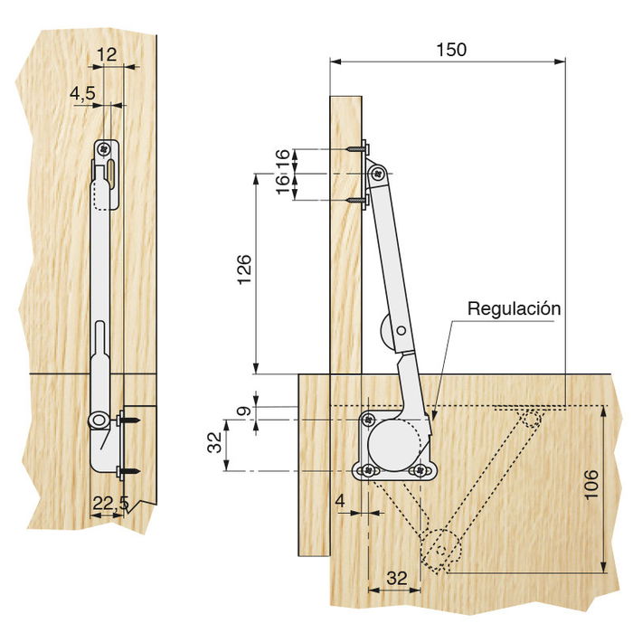 CEAM Bisagra Arca Resorte Regulable Niquel Mano Derecha
