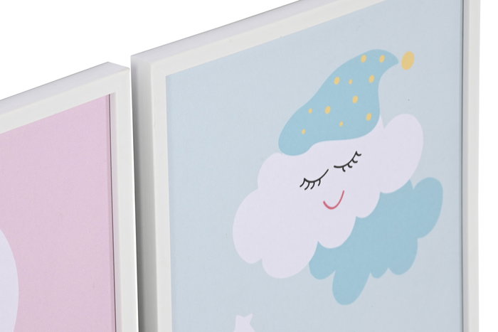 DKD Home Decor Cuadro Lienzo PS Azul Rosa Verde Beige Stars 1.8 x 40 x 30 cm (12 Unidades)