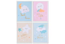 DKD Home Decor Cuadro Lienzo PS Azul Rosa Verde Beige Stars 1.8 x 40 x 30 cm (12 Unidades)