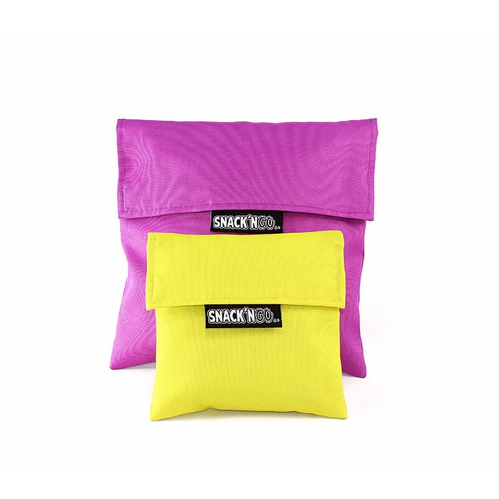 Roll Eat Porta Snacks Reutilizables Lila y Amarillo 2 uds (14x14cm y 20x20cm) Libre de BPA