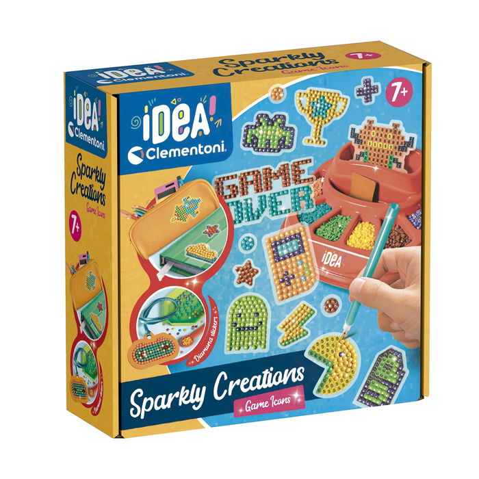 Clementoni 18774 Sparkly Creations Juego de Diamantes para Crear Iconos Gaming Manualidades +7 Años