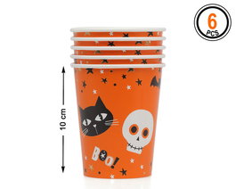 Pack 6 Vasos Halloween Naranja 10 cm para Fiestas Infantiles