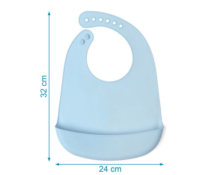 KioKids Babero Blandito de Silicona Azul con Bolsillo Recogemigas Ajustable para Bebés +4 Meses
