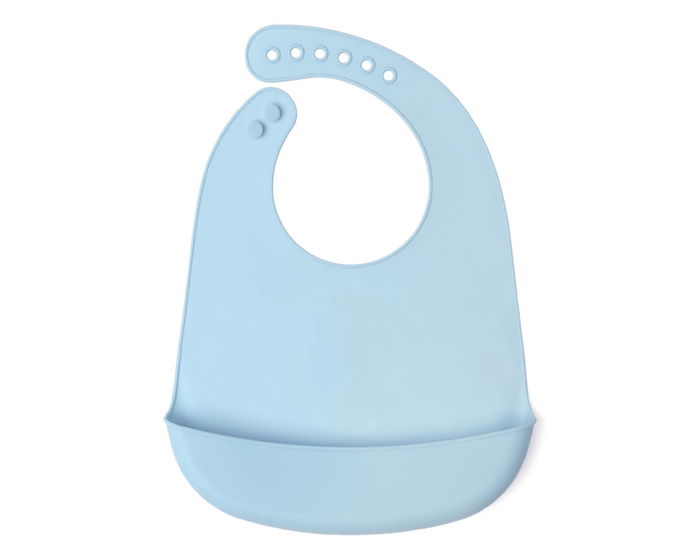 KioKids Babero Blandito de Silicona Azul con Bolsillo Recogemigas Ajustable para Bebés +4 Meses