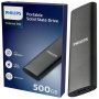 Philips FM50SS031P Disco Duro Externo SSD 500GB Ultra Slim USB-C USB 3.2 Gen 1 Gris - Almacenamiento Portátil, 540MB/s, Resistente