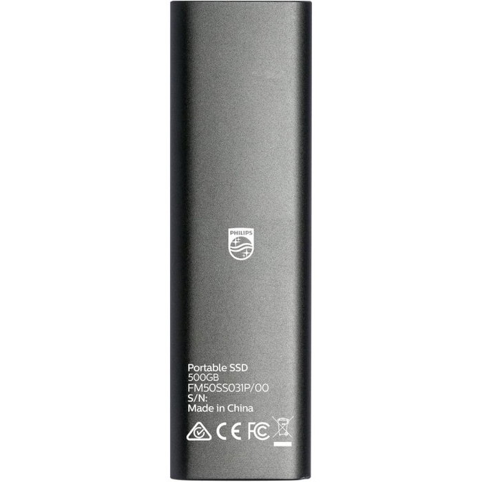 Philips FM50SS031P Disco Duro Externo SSD 500GB Ultra Slim USB-C USB 3.2 Gen 1 Gris - Almacenamiento Portátil, 540MB/s, Resistente