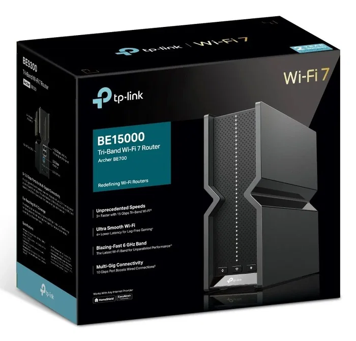 Tp-link Archer BE700 Router Wi-Fi 7 Tribanda Negro Tp-link Archer BE700 Router Wi-Fi 7 Tribanda Negro